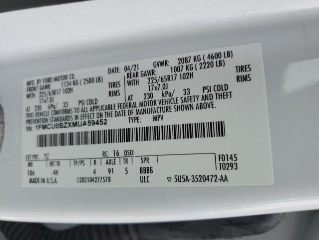 2021 FORD ESCAPE SE - 1FMCU0BZXMUA59452