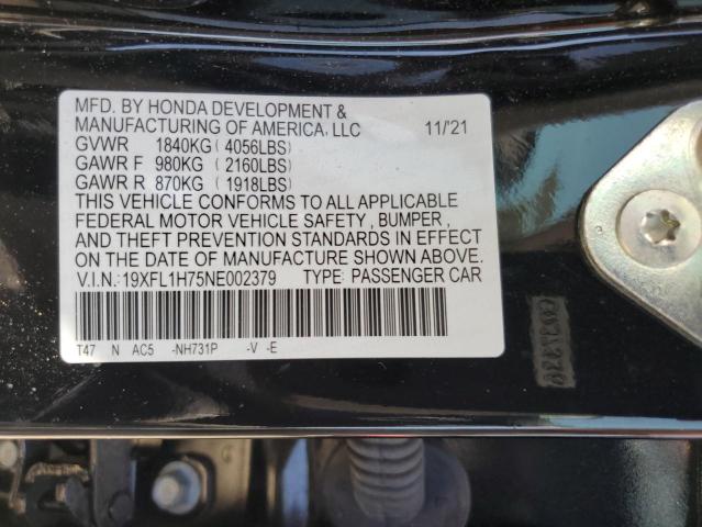 2022 HONDA CIVIC EXL - 19XFL1H75NE002379