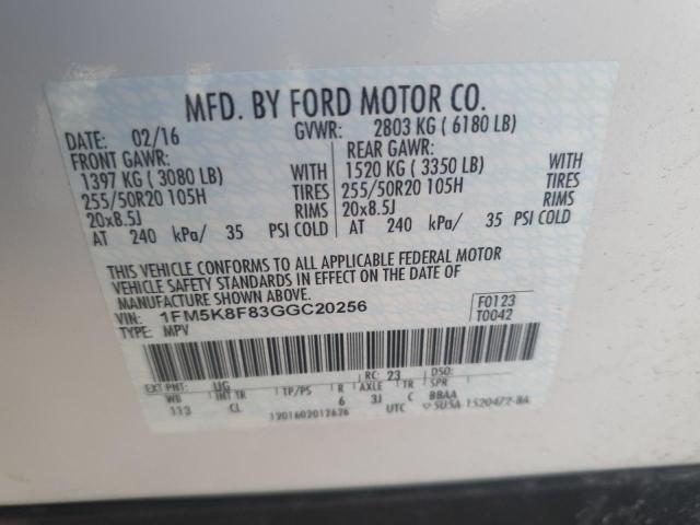 2016 FORD EXPLORER L - 1FM5K8F83GGC20256