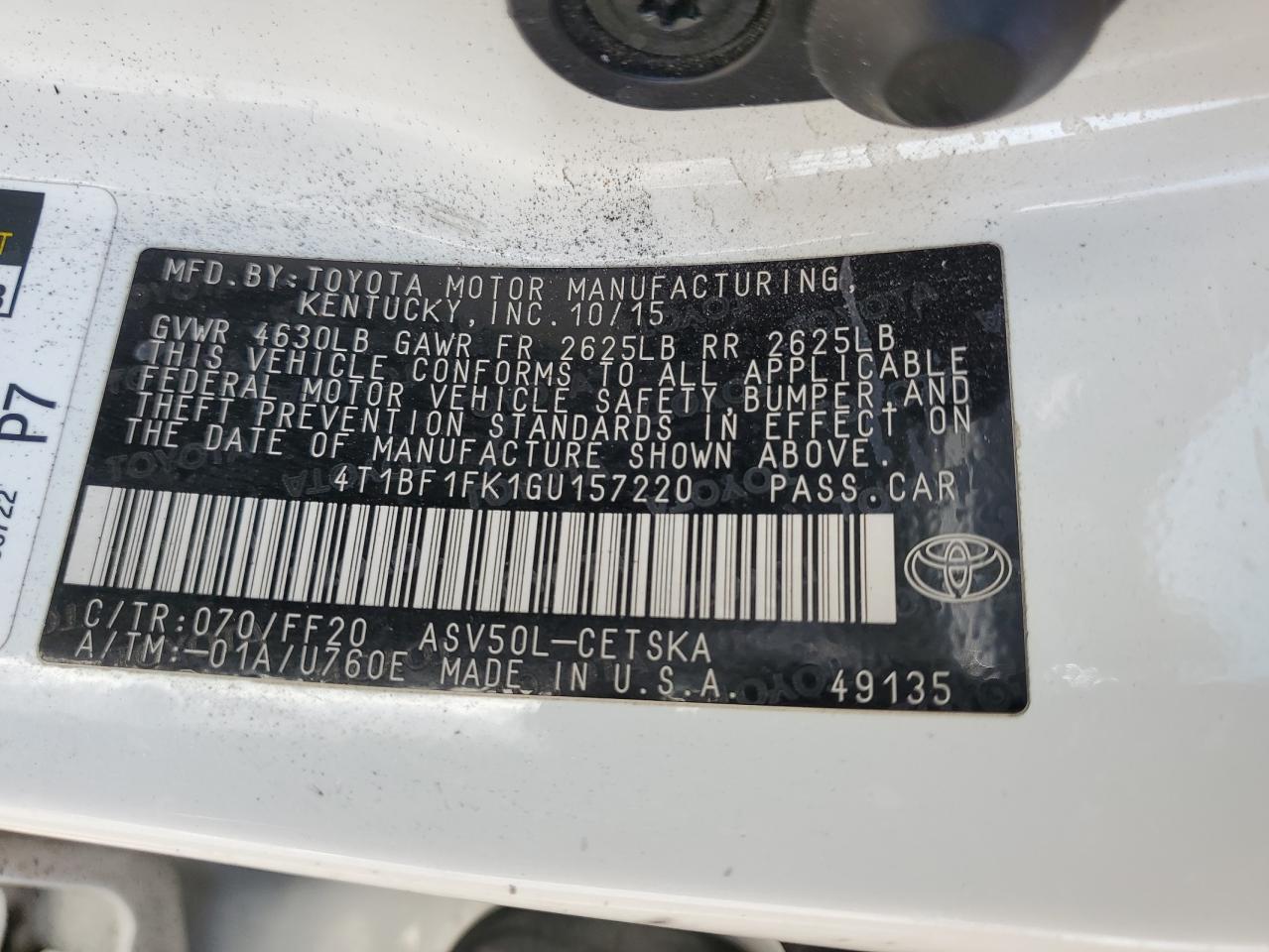 Lot #3210826977 2016 TOYOTA CAMRY LE