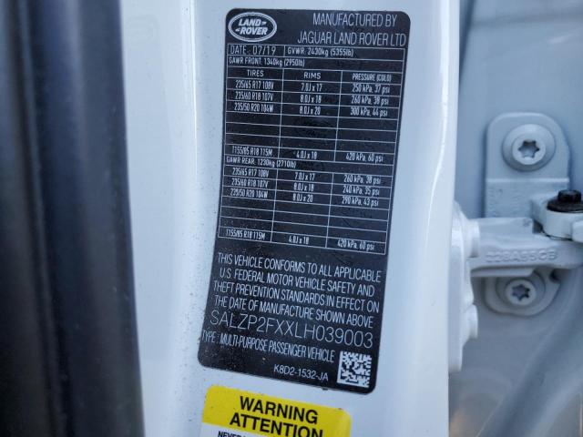 2020 LAND ROVER RANGE ROVE - SALZP2FXXLH039003