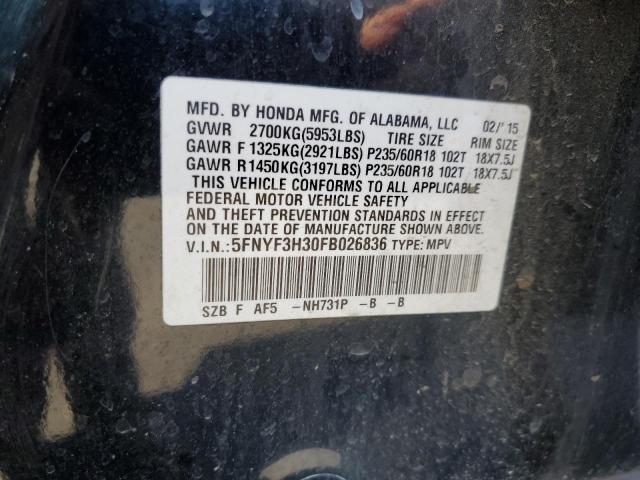 2015 HONDA PILOT SE 5FNYF3H30FB026836