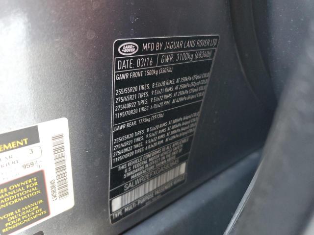 2016 LAND ROVER RANGE ROVE - SALWR2EFXGA583845