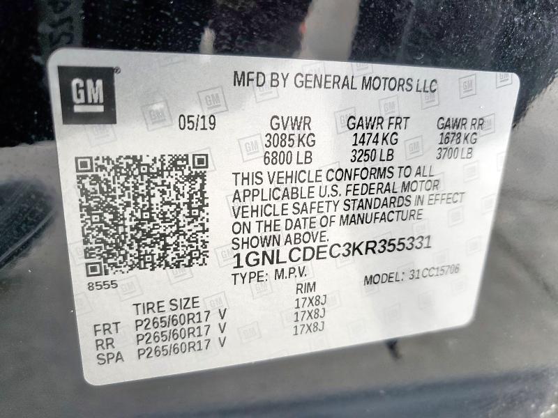2019 CHEVROLET TAHOE POLI 1GNLCDEC3KR355331