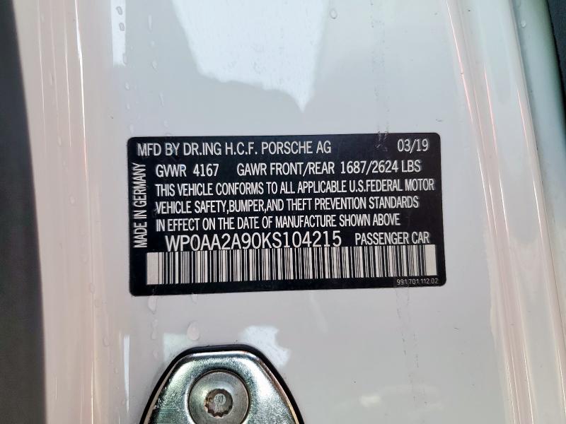 2019 PORSCHE 911 CARRER - WP0AA2A90KS104215