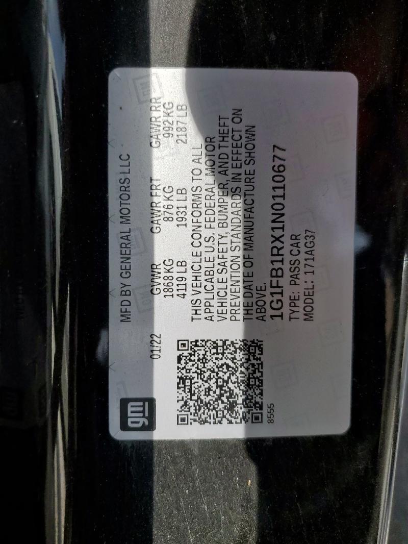 2022 CHEVROLET CAMARO LS - 1G1FB1RX1N0110677