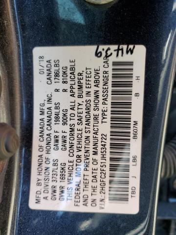 2018 HONDA CIVIC - 2HGFC2F51JH534722