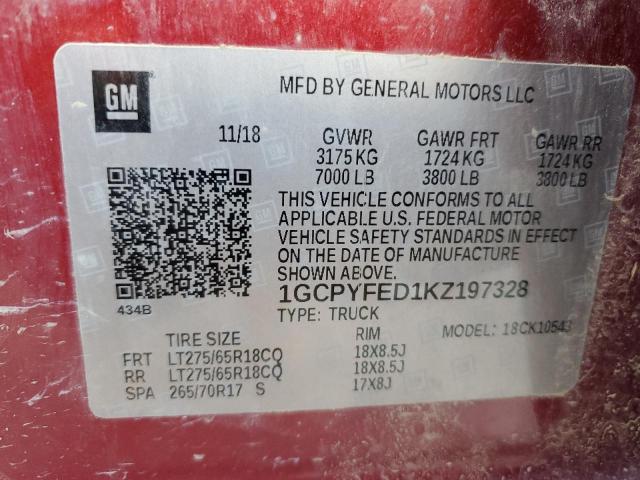 2019 CHEVROLET SILVERADO - 1GCPYFED1KZ197328
