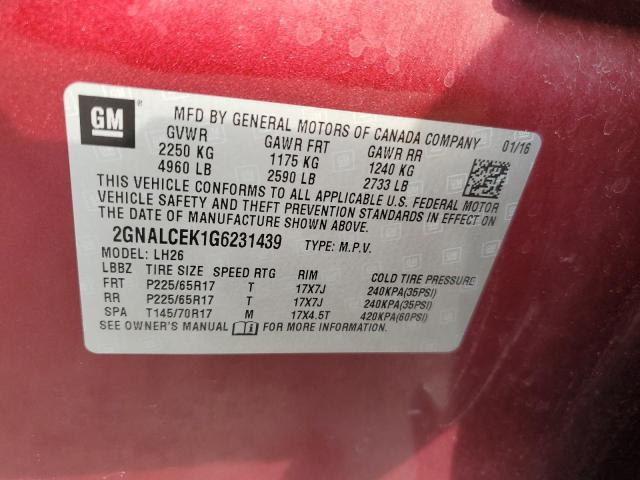 2016 CHEVROLET EQUINOX LT - 2GNALCEK1G6231439