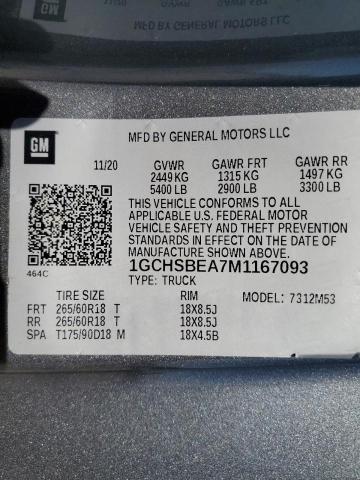 2021 CHEVROLET COLORADO - 1GCHSBEA7M1167093