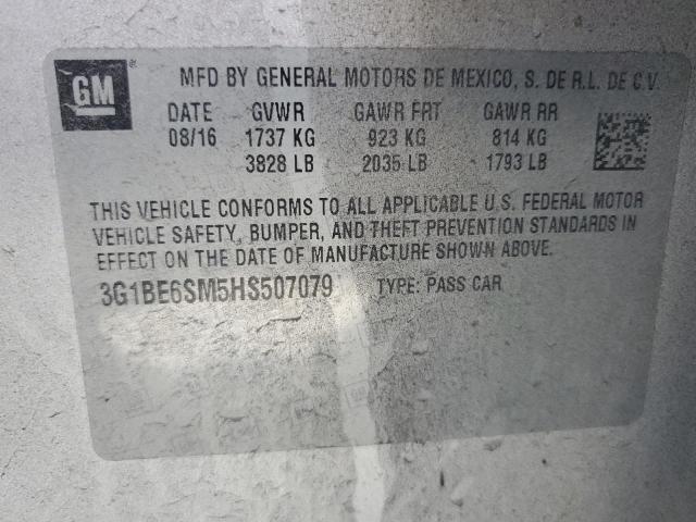 2017 CHEVROLET CRUZE LT - 3G1BE6SM5HS507079