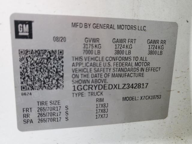 2020 CHEVROLET SILVERADO - 1GCRYDEDXLZ342817