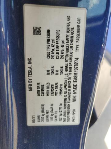 2021 TESLA MODEL 3 - 5YJ3E1EA8MF978274