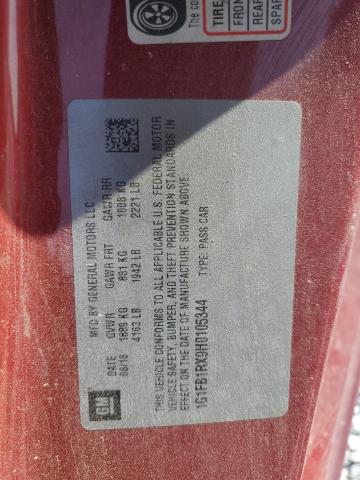 2017 CHEVROLET CAMARO LT 1G1FB1RX9H0105344