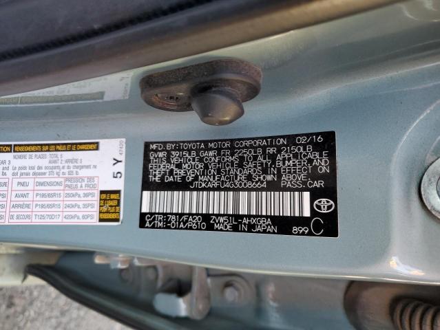 2016 TOYOTA PRIUS - JTDKARFU4G3008664