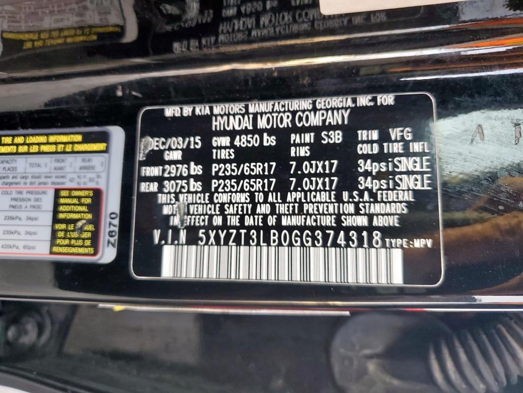 2016 HYUNDAI SANTA FE S - 5XYZT3LB0GG374318
