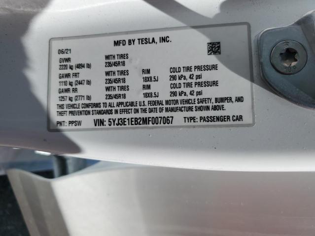 2021 TESLA MODEL 3 - 5YJ3E1EB2MF007067