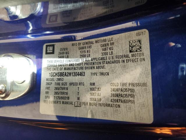 2017 CHEVROLET COLORADO - 1GCHSBEA2H1304463