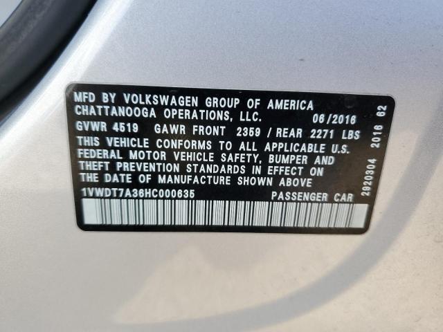 2017 VOLKSWAGEN PASSAT R-L - 1VWDT7A36HC000635