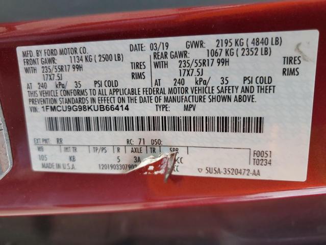 2019 FORD ESCAPE SE - 1FMCU9G98KUB66414