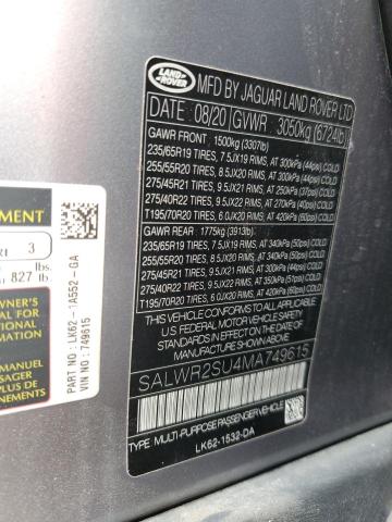 2021 LAND ROVER RANGE ROVE - SALWR2SU4MA749615