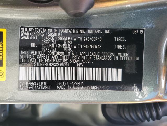 2019 TOYOTA HIGHLANDER - 5TDKZRFH2KS349094