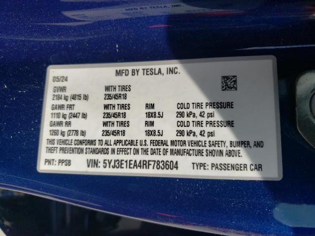 2024 TESLA MODEL 3 - 5YJ3E1EA4RF783604
