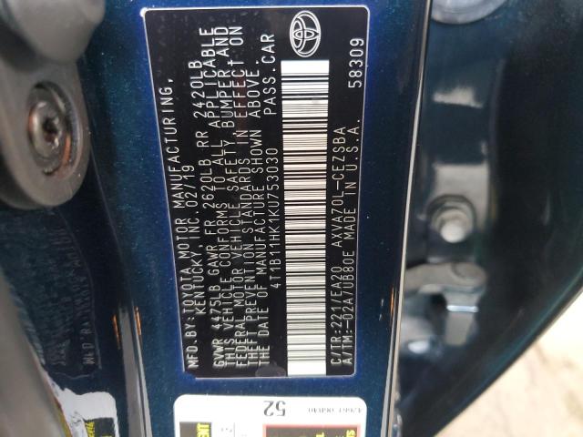 2019 TOYOTA CAMRY L - 4T1B11HK1KU753030