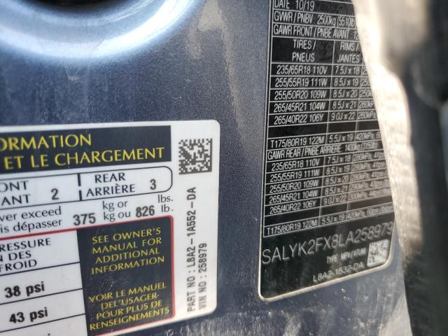 2020 LAND ROVER RANGE ROVE - SALYK2FX8LA258979