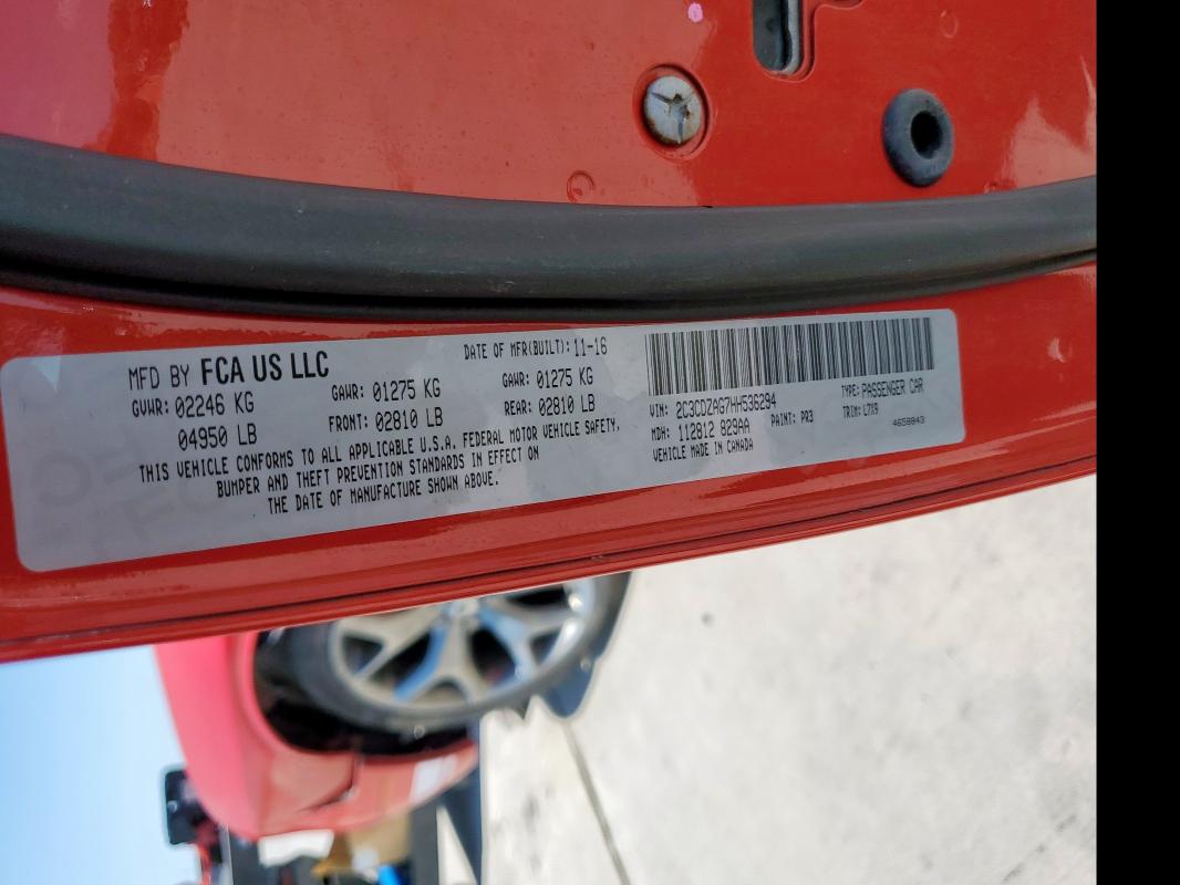 2017 DODGE CHALLENGER - 2C3CDZAG7HH536294