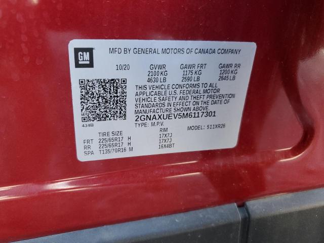 2021 CHEVROLET EQUINOX LT - 2GNAXUEV5M6117301