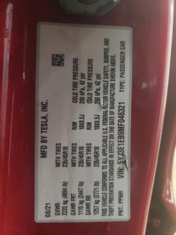 2021 TESLA MODEL 3 - 5YJ3E1EB9MF046321