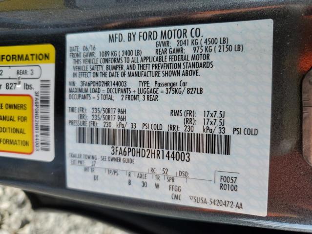2017 FORD FUSION SE - 3FA6P0HD2HR144003