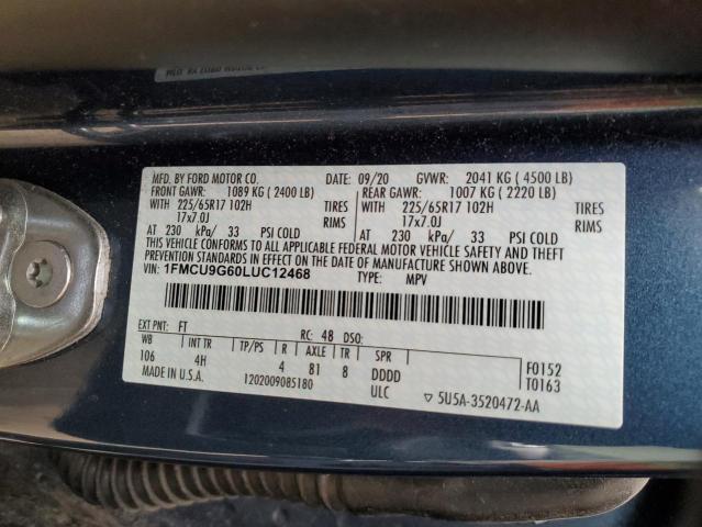2020 FORD ESCAPE SE - 1FMCU9G60LUC12468
