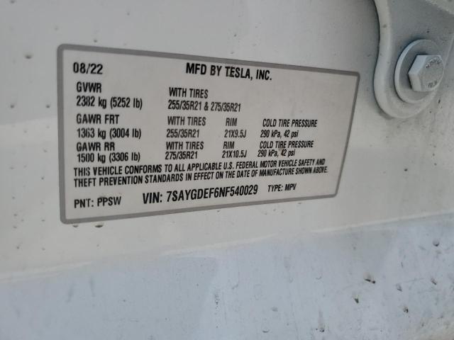 2022 TESLA MODEL Y - 7SAYGDEF6NF540029