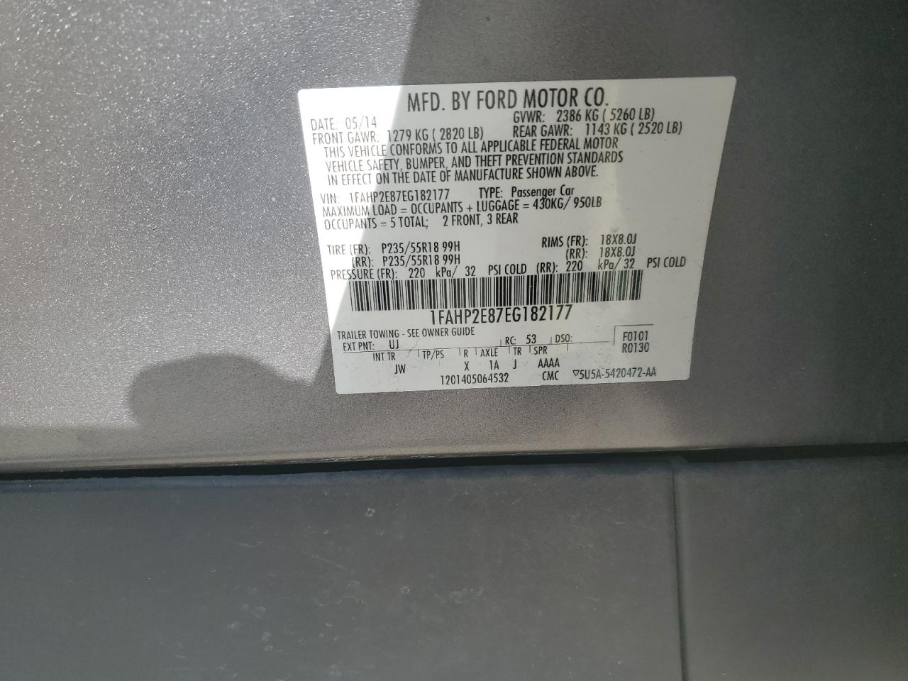 Lot #3143217204 2014 FORD TAURUS SEL