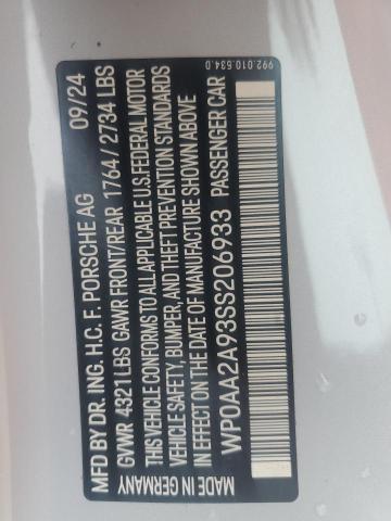 2025 PORSCHE 911 CARRER WP0AA2A93SS206933