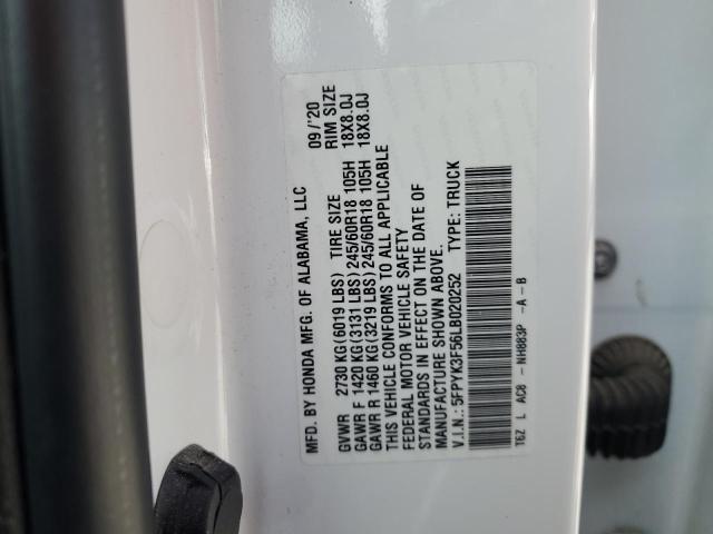 2020 HONDA RIDGELINE - 5FPYK3F56LB020252