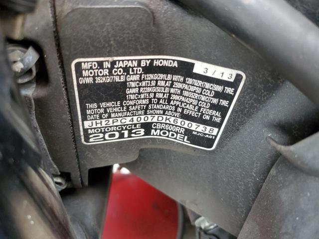 2013 HONDA CBR600 RR JH2PC4007DK600738