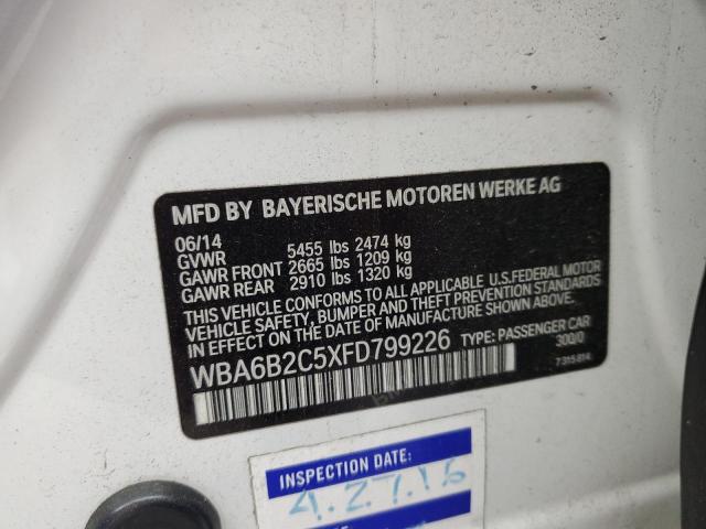 2015 BMW 650 I GRAN WBA6B2C5XFD799226