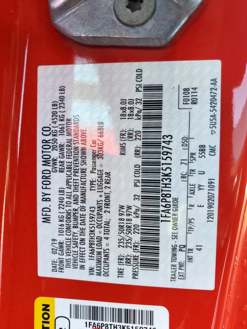 2019 FORD MUSTANG - 1FA6P8TH3K5159743
