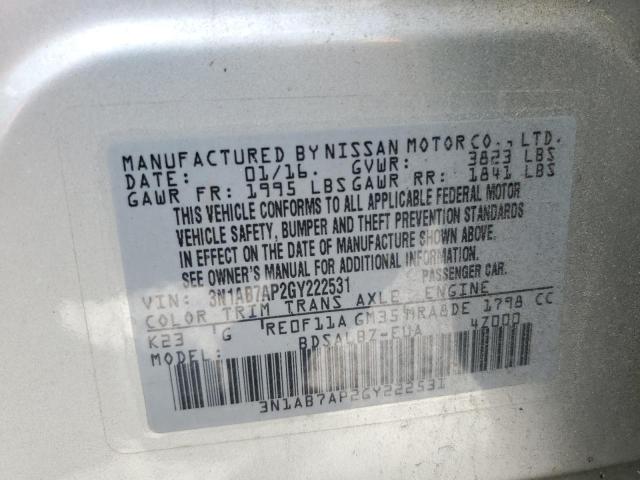 2016 NISSAN SENTRA S - 3N1AB7AP2GY222531