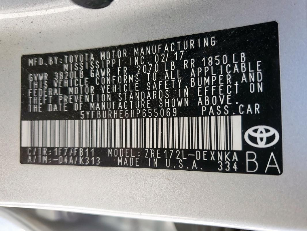 2017 TOYOTA COROLLA L - 5YFBURHE6HP655069