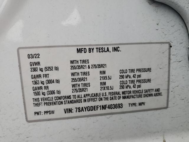 2022 TESLA MODEL Y - 7SAYGDEF1NF403693