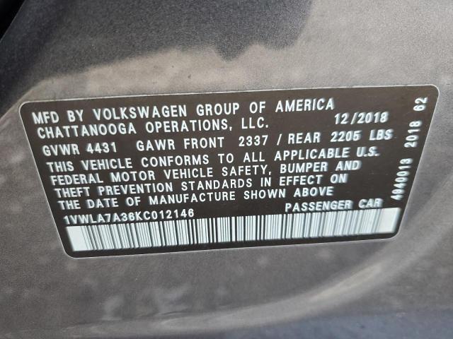 2019 VOLKSWAGEN PASSAT WOL - 1VWLA7A36KC012146