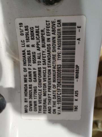 2019 HONDA CIVIC EXL - 19XFC1F70KE000893