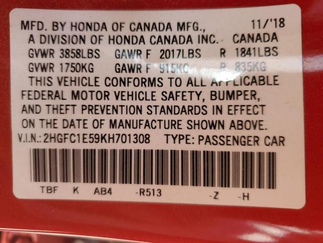 2019 HONDA CIVIC SI - 2HGFC1E59KH701308