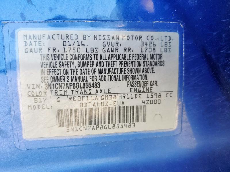 2016 NISSAN VERSA S - 3N1CN7AP8GL855483