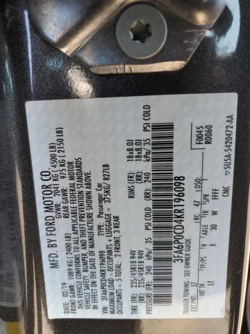 2019 FORD FUSION SEL - 3FA6P0CD4KR196098