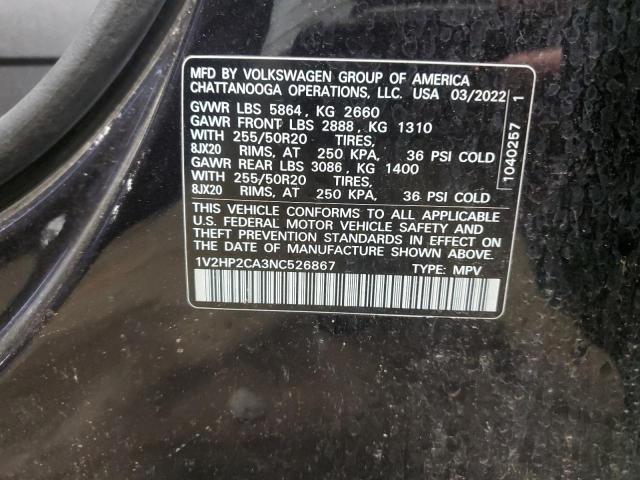 2022 VOLKSWAGEN ATLAS SE 1V2HP2CA3NC526867